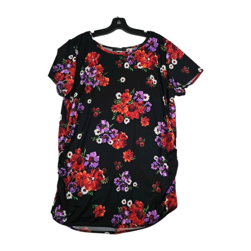 American City Wear Womens 3X Black Floral Top Y2K Ruched Blouse USA Made 75001X